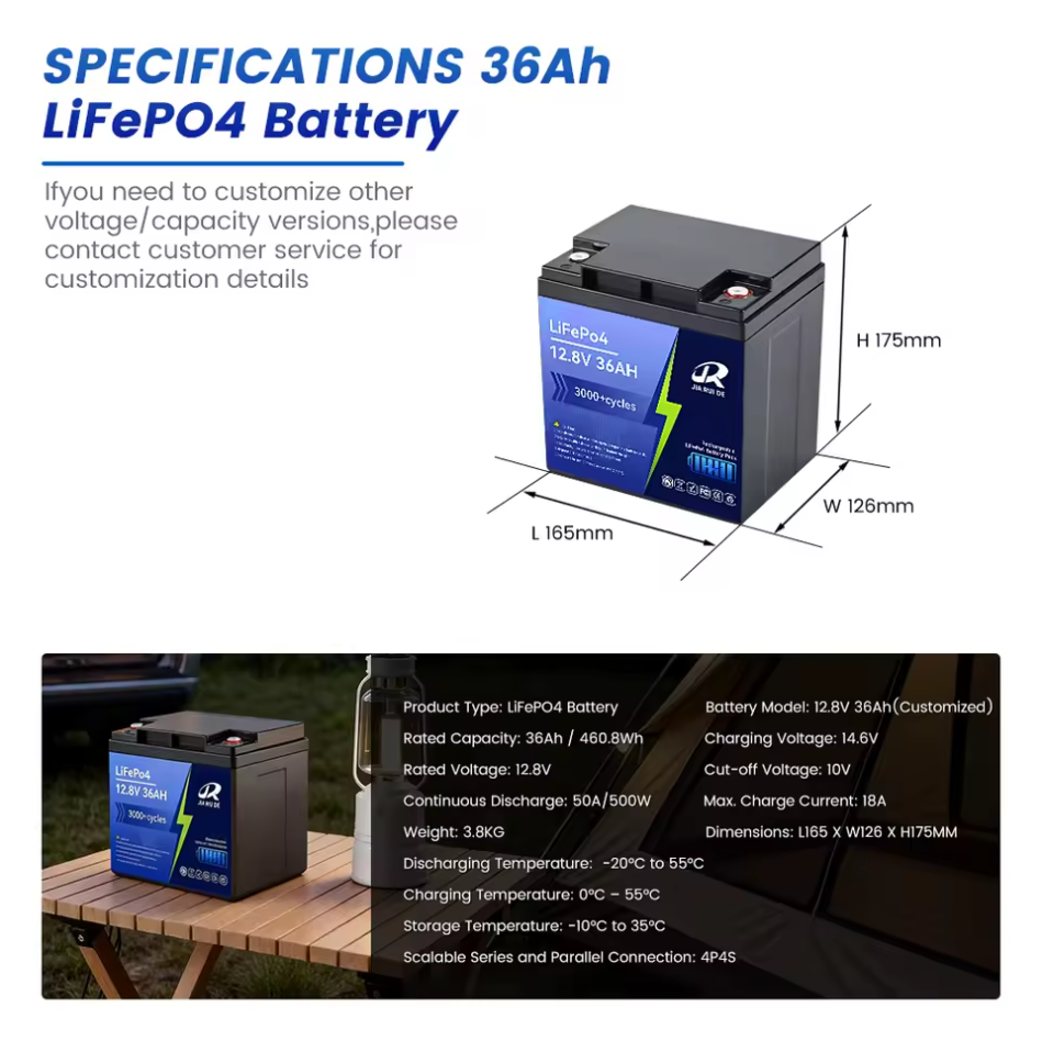 Custom 12.8V 36Ah LiFePO4 Lithium Battery (Lead-Acid Replacement)